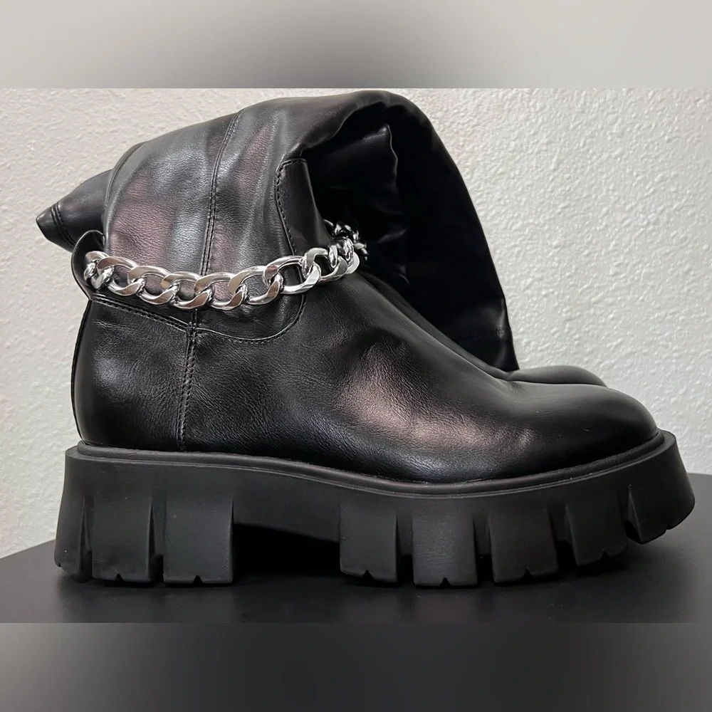 G By Guess Coen Tall Platform Boots Over The Knee Chain Chunky Festival Goth